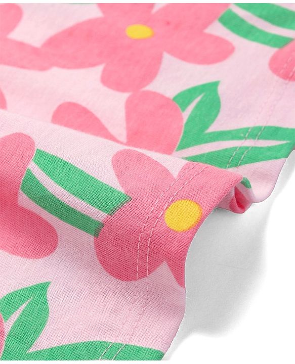 Babyhug Single Jersey Knit Half Sleeves Frocks With Floral Print & Bow Applique Pack of 2 - Pink & Yellow