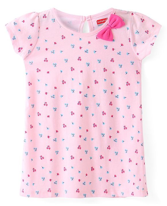 Babyhug Single Jersey Knit Half Sleeves Floral Printed Frock With Bow Pack of 2 - Multicolour
