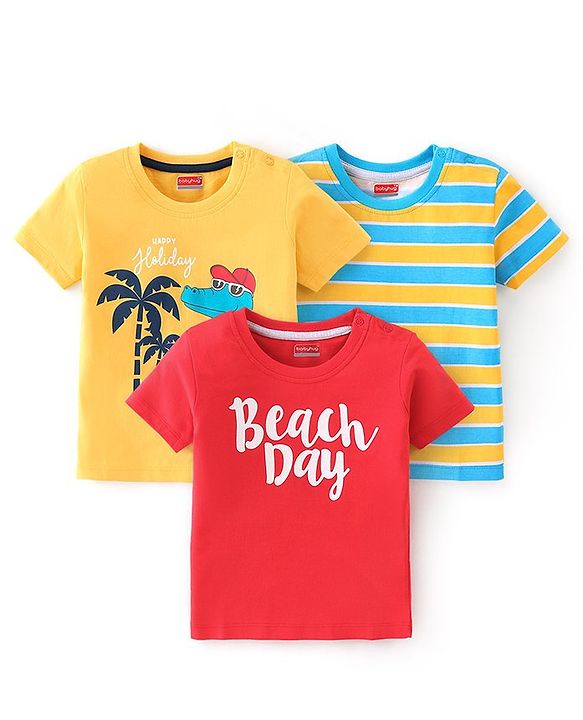 Babyhug Cotton Half Sleeves T-Shirts With Beach Graphics Pack of 3 - Multicolor