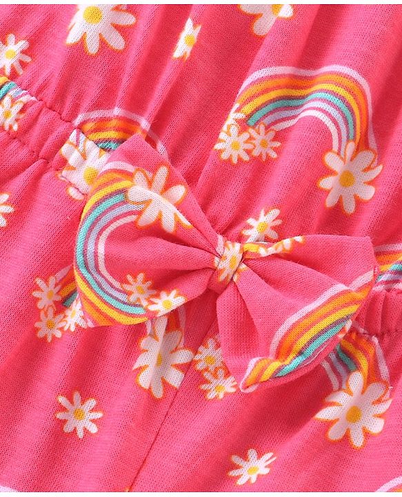 Babyhug Single Jersey Knit Sleeveless Jumpsuit Rainbow Print- Pink