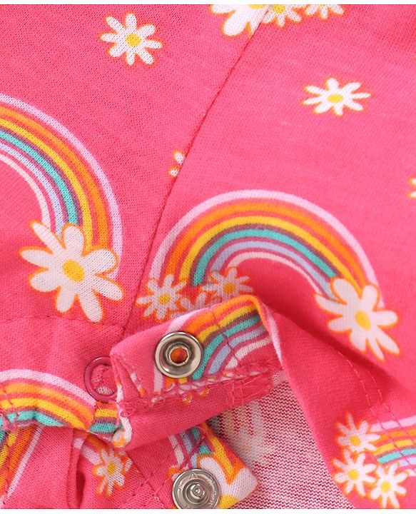 Babyhug Single Jersey Knit Sleeveless Jumpsuit Rainbow Print- Pink