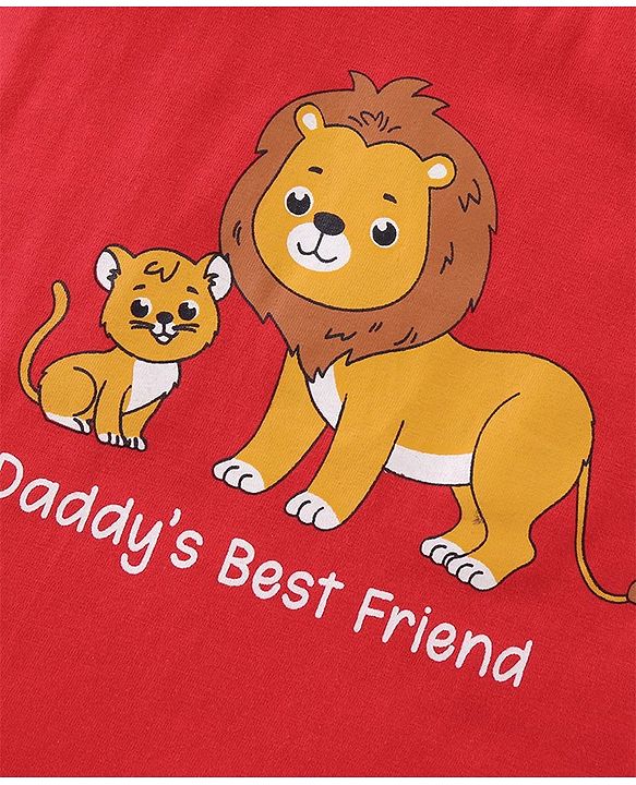 Babyhug Cotton Knit Sleeveless Stripes & Lion Print T-Shirts Pack of 3 - Red Grey & Yellow