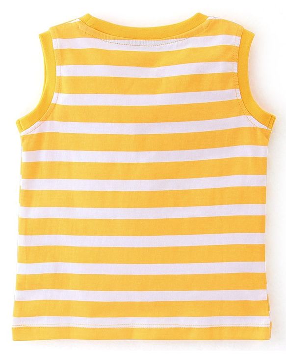 Babyhug Cotton Knit Sleeveless Stripes & Lion Print T-Shirts Pack of 3 - Red Grey & Yellow