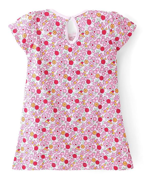 Babyhug Single Jersey Knit Half Sleeves Frocks with Floral Print with Bow Applique Pack of 2 - Multicolour