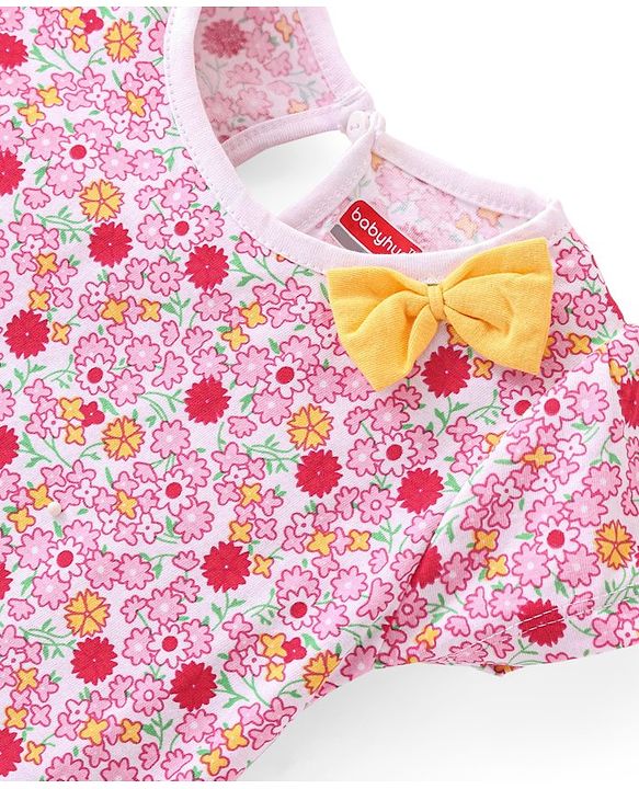Babyhug Single Jersey Knit Half Sleeves Frocks with Floral Print with Bow Applique Pack of 2 - Multicolour