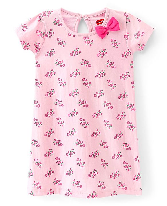 Babyhug 100% Cotton Knit Half Sleeves Frock Floral Print Pack of 2 - Multicolor