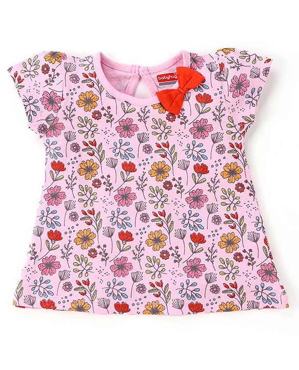 Babyhug Half Sleeves Frocks with Bow Floral Print Pack of 2 - Red & Pink