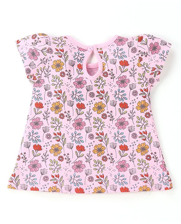 Babyhug Half Sleeves Frocks with Bow Floral Print Pack of 2 - Red & Pink