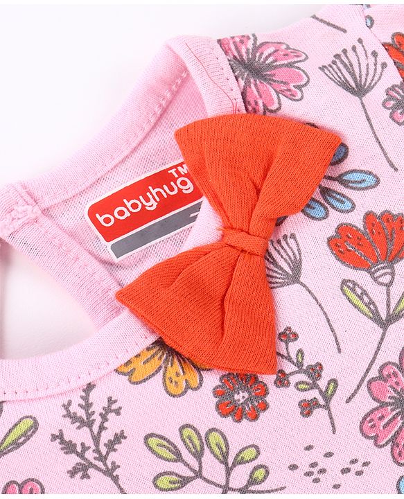 Babyhug Half Sleeves Frocks with Bow Floral Print Pack of 2 - Red & Pink