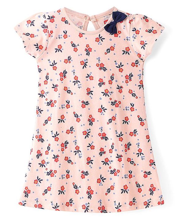Babyhug Half Sleeves Frocks with Bow Floral Print Pack of 2 - Peach & Blue