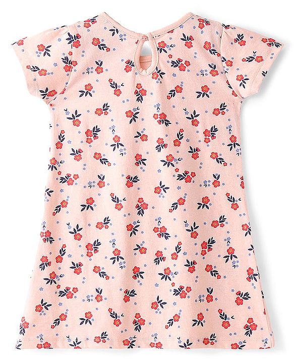 Babyhug Half Sleeves Frocks with Bow Floral Print Pack of 2 - Peach & Blue