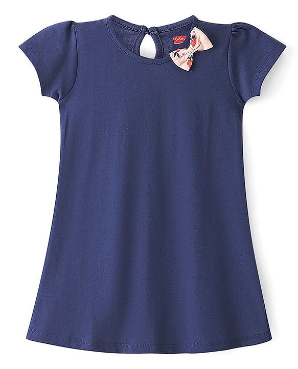Babyhug Half Sleeves Frocks with Bow Floral Print Pack of 2 - Peach & Blue