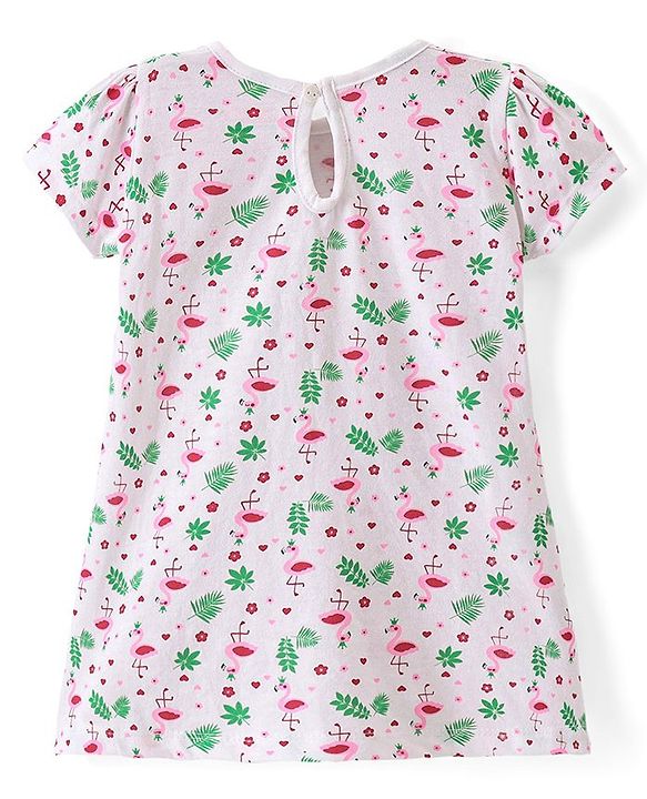 Babyhug Single Jersey Knit Half Sleeves Frock Flamingo Print Pack of 2 - Red & White
