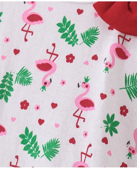 Babyhug Single Jersey Knit Half Sleeves Frock Flamingo Print Pack of 2 - Red & White