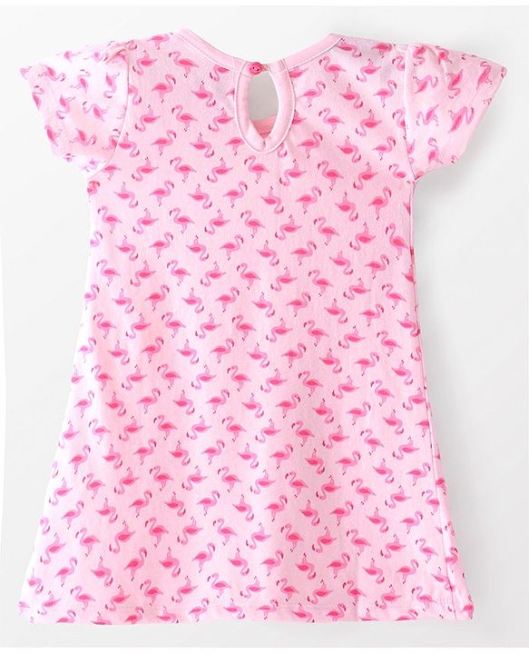 Babyhug Single Jersey Knit Half Sleeves Frock With Solid Color & Flamingo Print Pack of 2 - Peach & Pink