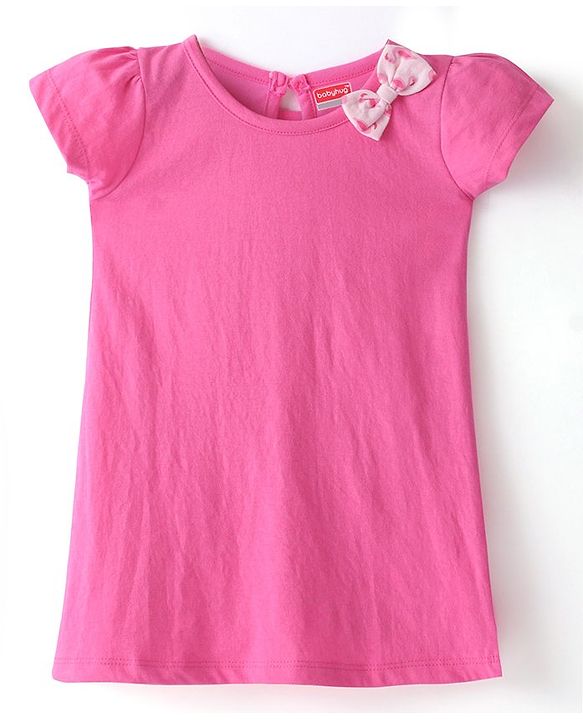 Babyhug Single Jersey Knit Half Sleeves Frock With Solid Color & Flamingo Print Pack of 2 - Peach & Pink
