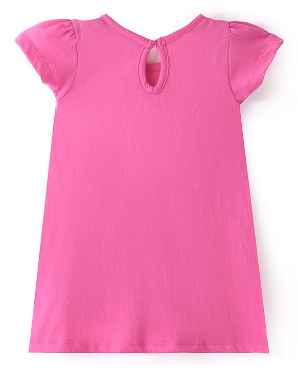 Babyhug Single Jersey Knit Half Sleeves Frock With Solid Color & Flamingo Print Pack of 2 - Peach & Pink