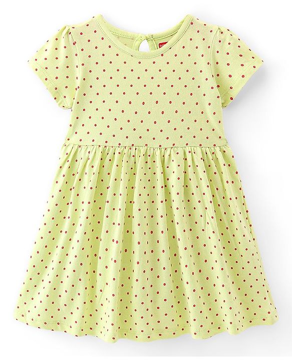 Babyhug Single Jersey 100% Cotton Knit Half Sleeves Frock & Bloomer With Polka Dot Print - Green