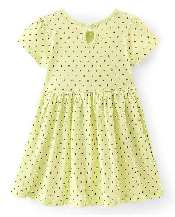 Babyhug Single Jersey 100% Cotton Knit Half Sleeves Frock & Bloomer With Polka Dot Print - Green