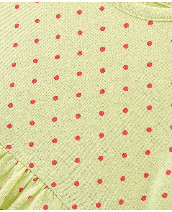 Babyhug Single Jersey 100% Cotton Knit Half Sleeves Frock & Bloomer With Polka Dot Print - Green