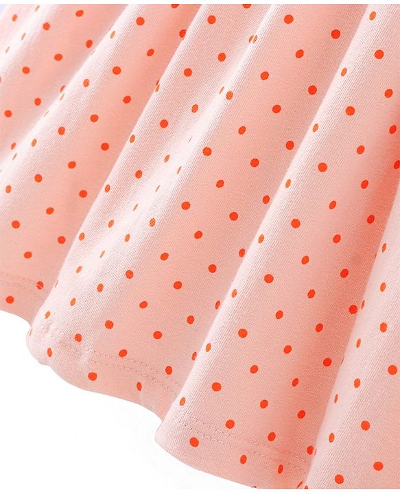 Babyhug Single Jersey Knit Cap Sleeves Polka Dots Printed Frock with Bloomer - Peach
