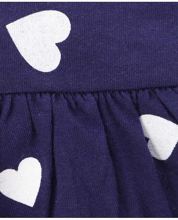 Babyhug Single Jersey Knit Half Sleeves Heart Printed Frock with Bloomer - Navy Blue