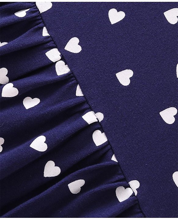 Babyhug Single Jersey Knit Half Sleeves Heart Printed Frock with Bloomer - Navy Blue