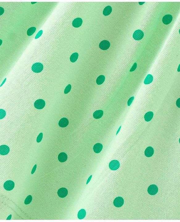 Babyhug Single Jersey Knit Half Sleeves Frock With Bloomer Polka Dot Print - Green