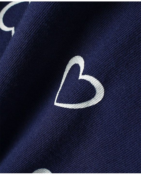 Babyhug Single Jersey Knit Half Sleeves Frock with Bloomer Heart Print - Navy Blue