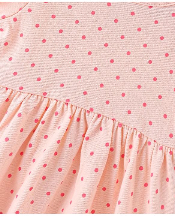 Babyhug Cotton Knit Half Sleeves Frock with Bloomer Polka Dot Print - Peach