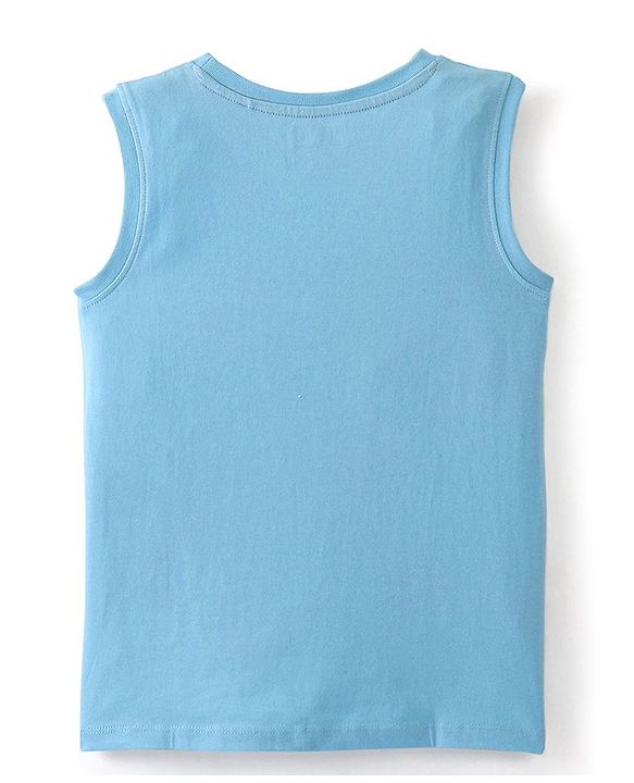 Pine Kids Marvel  Cotton Knit Sleeveless T-Shirt with Captain America Graphics -Blue
