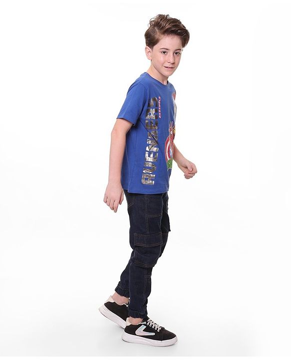 Pine Kids Marvel 100% Cotton Knit Half Sleeves T-Shirt Avengers Print - Navy Blue