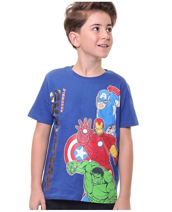 Pine Kids Marvel 100% Cotton Knit Half Sleeves T-Shirt Avengers Print - Navy Blue