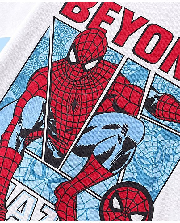 Pine Kids Marvel Cotton Knit Half Sleeves With Front & Back Spiderman Graphics T-Shirt - White
