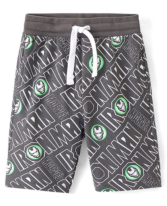 Pine Kids Marvel Cotton Knit Shorts Iron Man Print - Grey