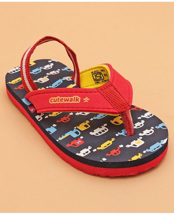 Cute Walk by Babyhug Car Printed Slip On Flip Flops with Back Strap- Blue