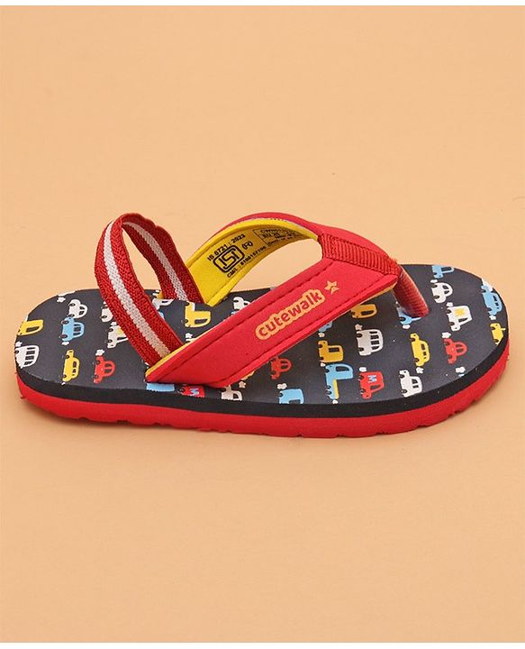 Cute Walk by Babyhug Car Printed Slip On Flip Flops with Back Strap- Blue