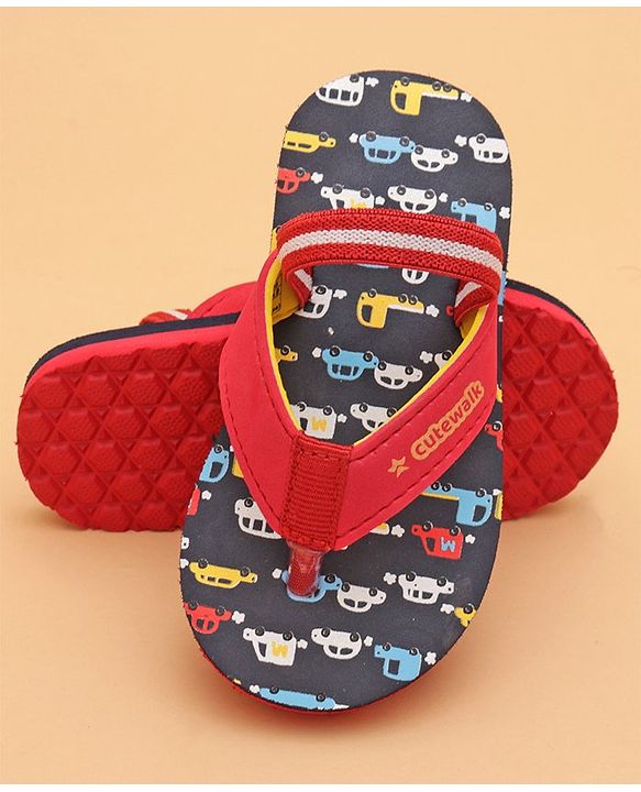 Cute Walk by Babyhug Car Printed Slip On Flip Flops with Back Strap- Blue