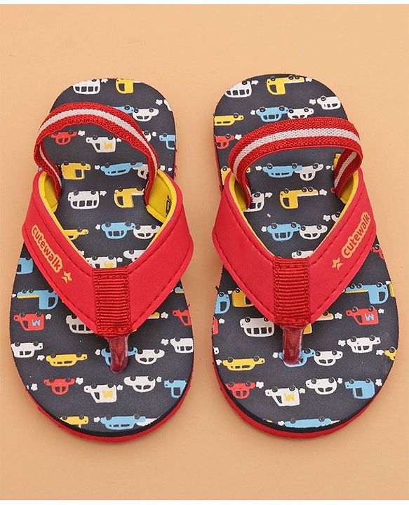 Cute Walk by Babyhug Car Printed Slip On Flip Flops with Back Strap- Blue