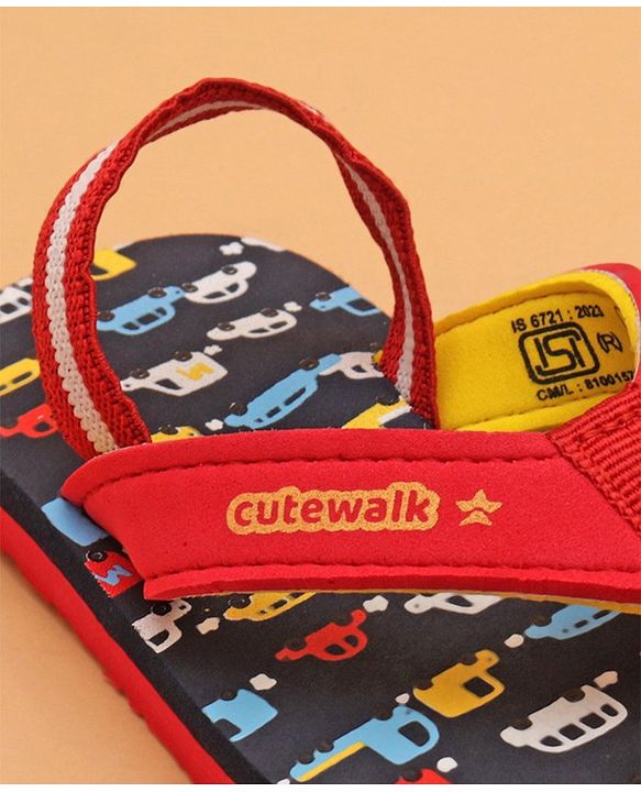Cute Walk by Babyhug Car Printed Slip On Flip Flops with Back Strap- Blue