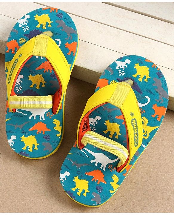Cute Walk by Babyhug Flip Flops with Back Strap Dino Print - Blue
