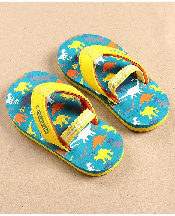 Cute Walk by Babyhug Flip Flops with Back Strap Dino Print - Blue