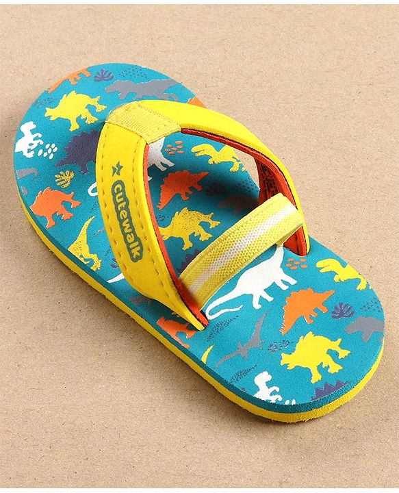 Cute Walk by Babyhug Flip Flops with Back Strap Dino Print - Blue
