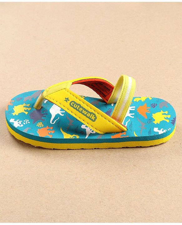 Cute Walk by Babyhug Flip Flops with Back Strap Dino Print - Blue