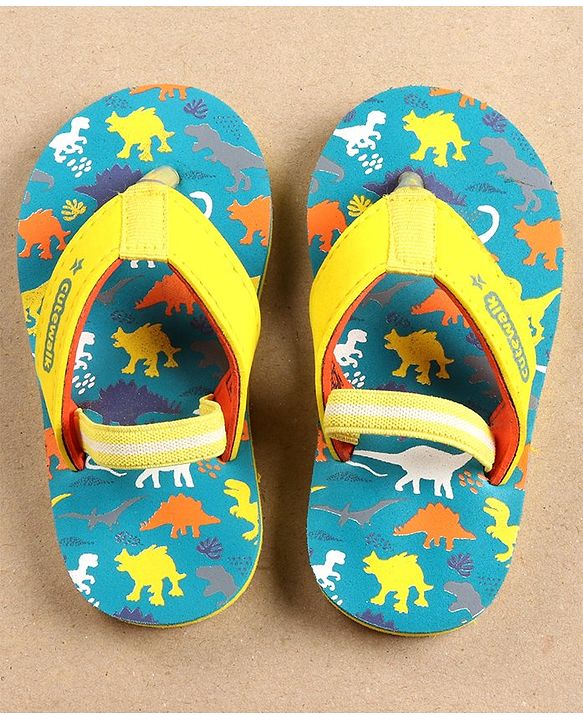 Cute Walk by Babyhug Flip Flops with Back Strap Dino Print - Blue