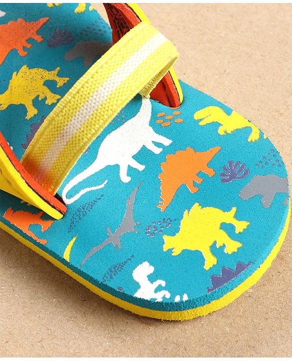 Cute Walk by Babyhug Flip Flops with Back Strap Dino Print - Blue