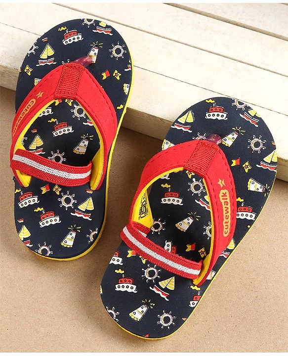 Cute Walk by Babyhug Flip Flops with Back Strap Ship Print - Blue