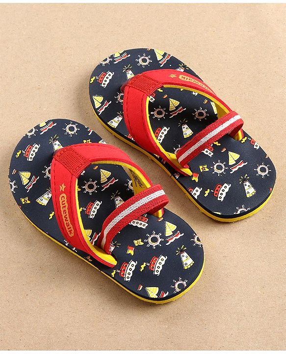 Cute Walk by Babyhug Flip Flops with Back Strap Ship Print - Blue