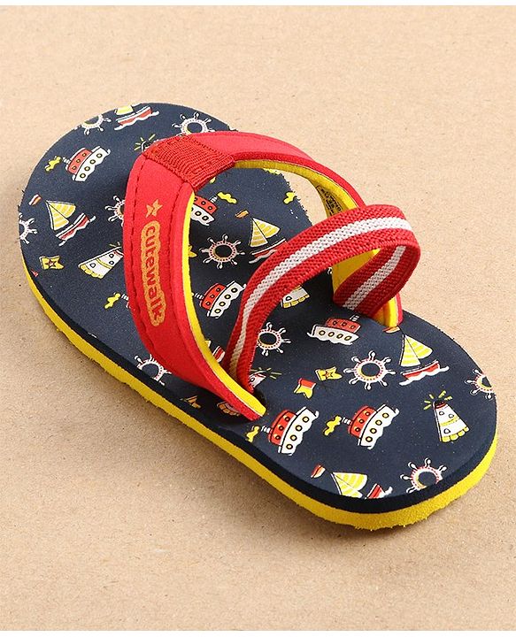 Cute Walk by Babyhug Flip Flops with Back Strap Ship Print - Blue