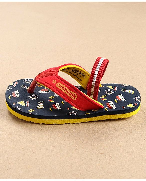 Cute Walk by Babyhug Flip Flops with Back Strap Ship Print - Blue